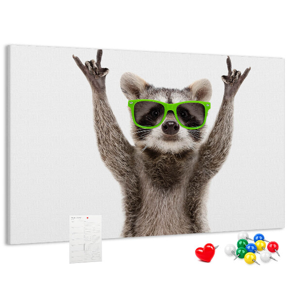 Cork memo board Raccoon wearing glasses