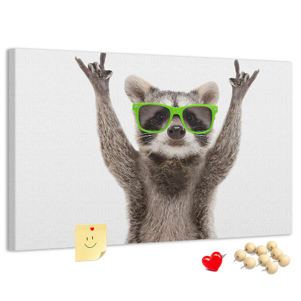 Cork memo board Raccoon wearing glasses