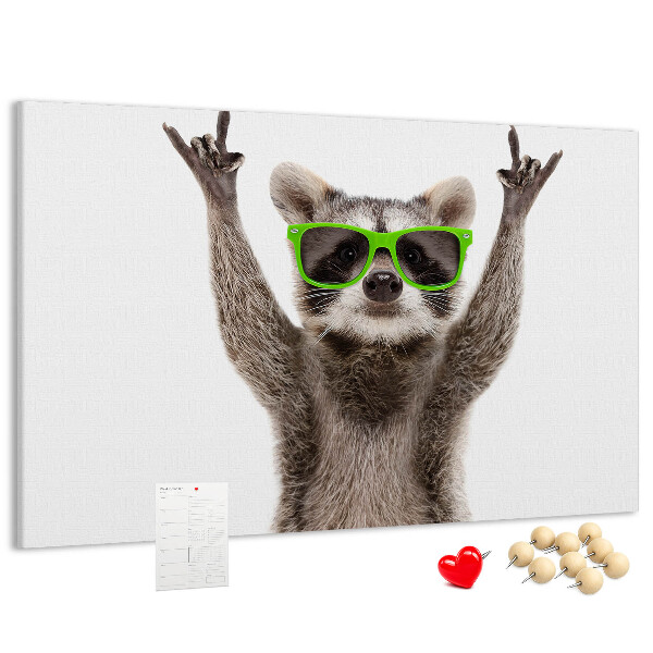 Cork memo board Raccoon wearing glasses