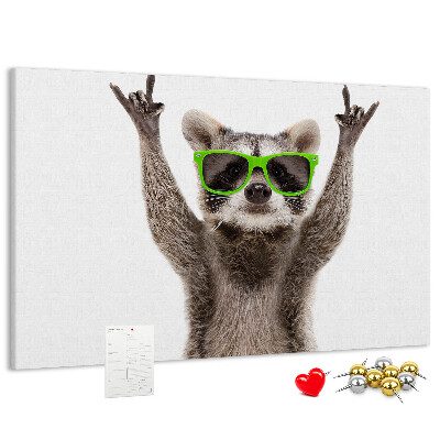 Cork memo board Raccoon wearing glasses