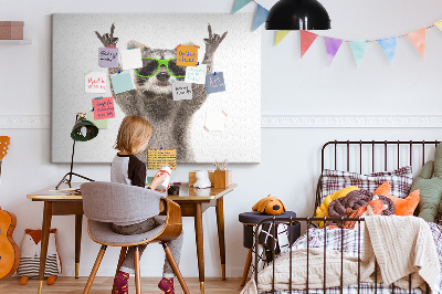 Cork memo board Raccoon wearing glasses