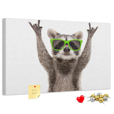 Cork memo board Raccoon wearing glasses