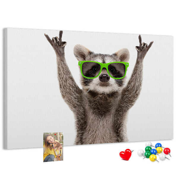 Cork memo board Raccoon wearing glasses