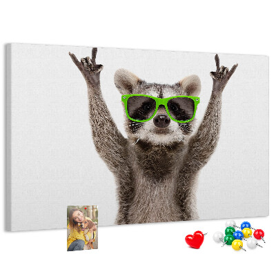 Cork memo board Raccoon wearing glasses