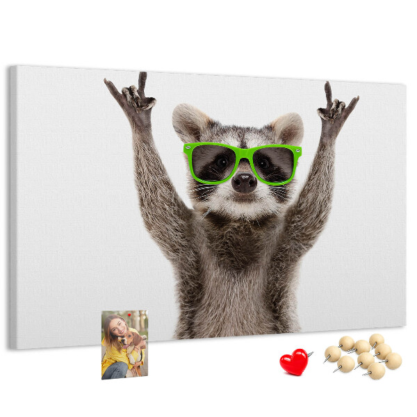 Cork memo board Raccoon wearing glasses