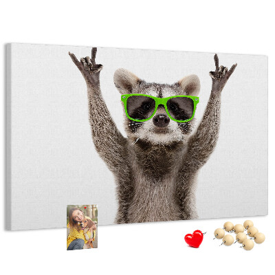 Cork memo board Raccoon wearing glasses