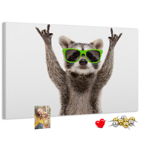 Cork memo board Raccoon wearing glasses