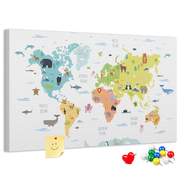 Cork board Animal world map