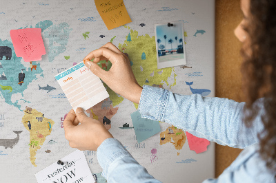 Cork board Animal world map