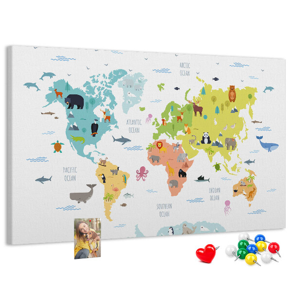 Cork board Animal world map