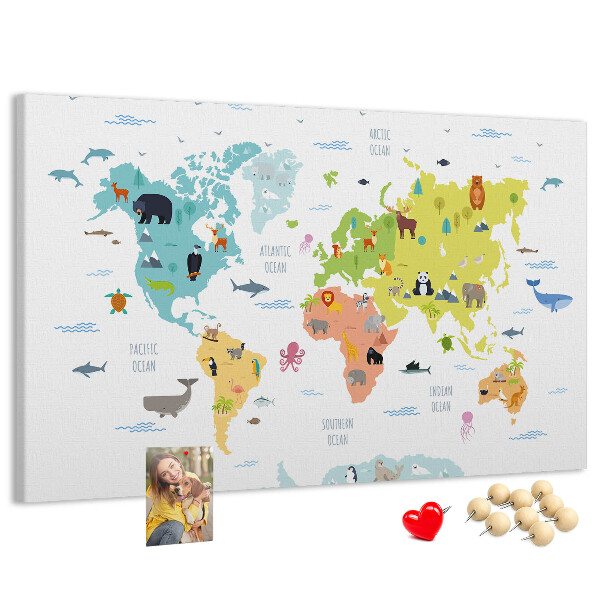 Cork board Animal world map