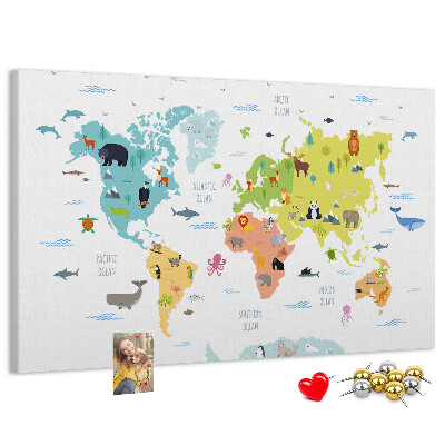 Cork board Animal world map