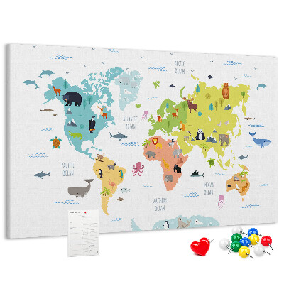 Cork board Animal world map