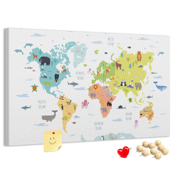 Cork board Animal world map