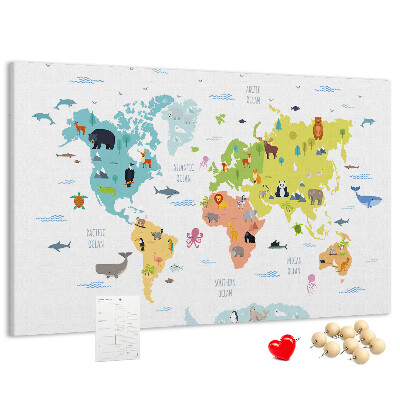 Cork board Animal world map