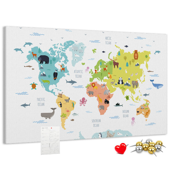 Cork board Animal world map