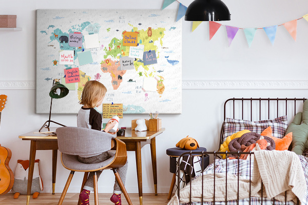 Cork board Animal world map