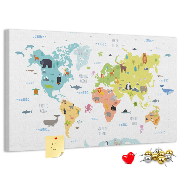Cork board Animal world map