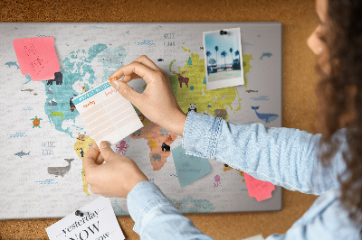 Cork board Animal world map