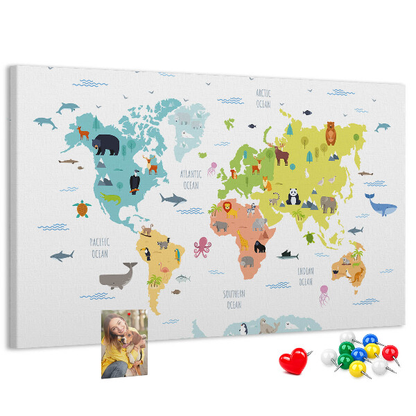 Cork board Animal world map