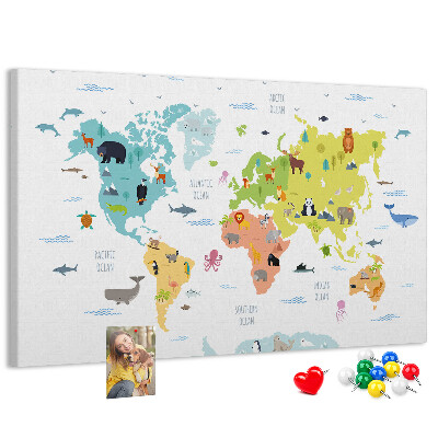 Cork board Animal world map
