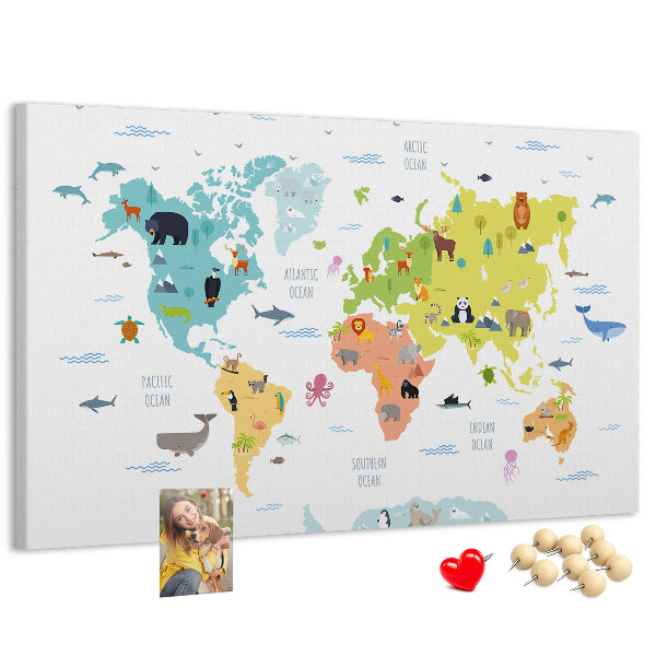 Cork board Animal world map