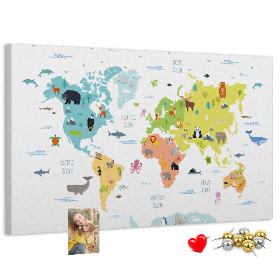 Cork board Animal world map