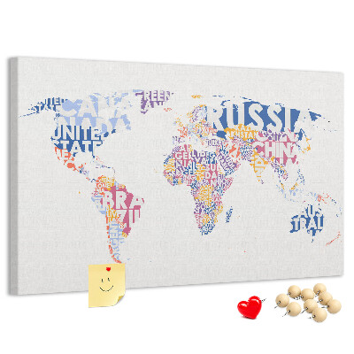 Cork board World map countries