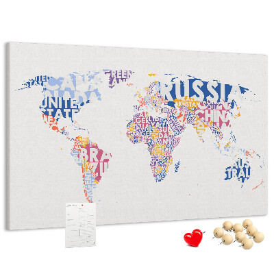 Cork board World map countries