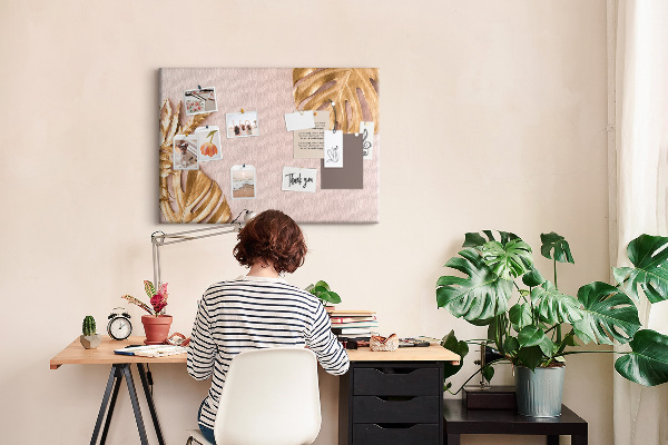 Cork board Golden tropical leaves