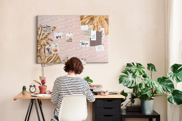 Cork board Golden tropical leaves
