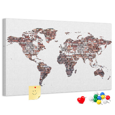 Cork memo board Brick world map