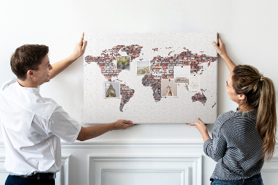 Cork memo board Brick world map