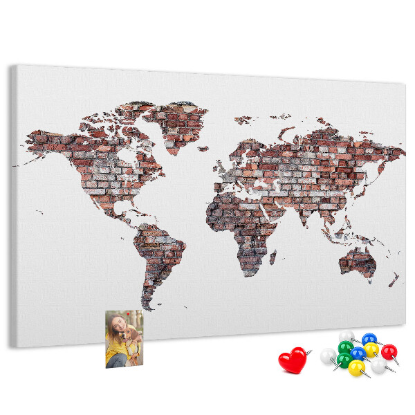 Cork memo board Brick world map