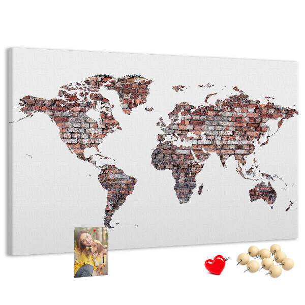 Cork memo board Brick world map
