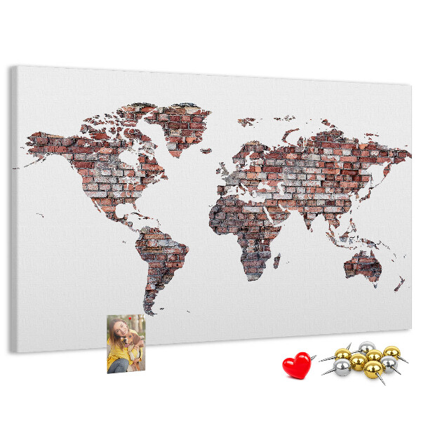 Cork memo board Brick world map