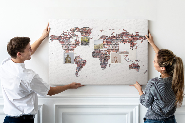 Cork memo board Brick world map