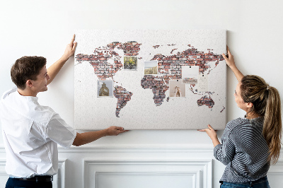 Cork memo board Brick world map