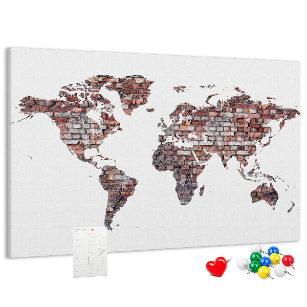 Cork memo board Brick world map