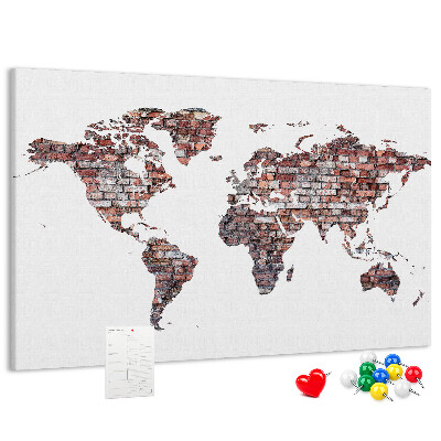 Cork memo board Brick world map