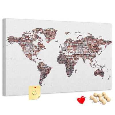 Cork memo board Brick world map