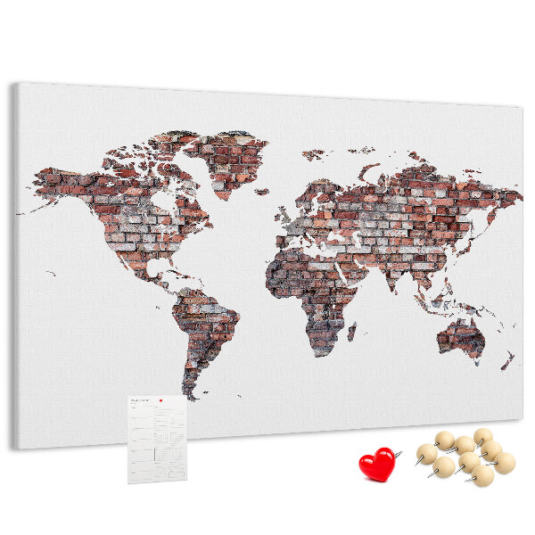 Cork memo board Brick world map