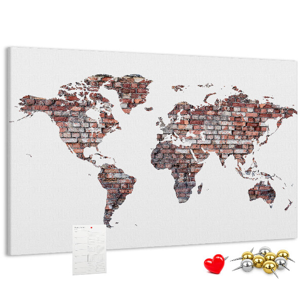 Cork memo board Brick world map