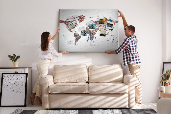Cork memo board Brick world map