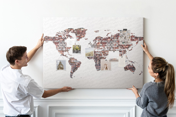Cork memo board Brick world map