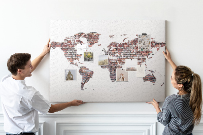 Cork memo board Brick world map