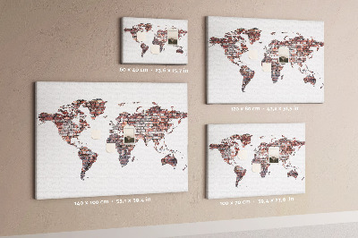 Cork memo board Brick world map