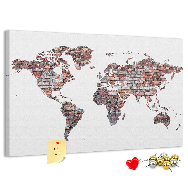 Cork memo board Brick world map