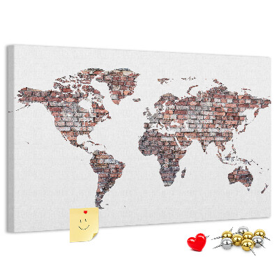Cork memo board Brick world map