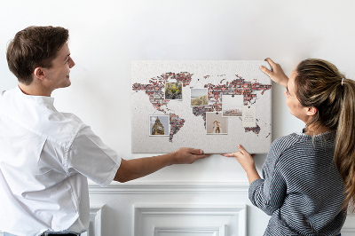 Cork memo board Brick world map